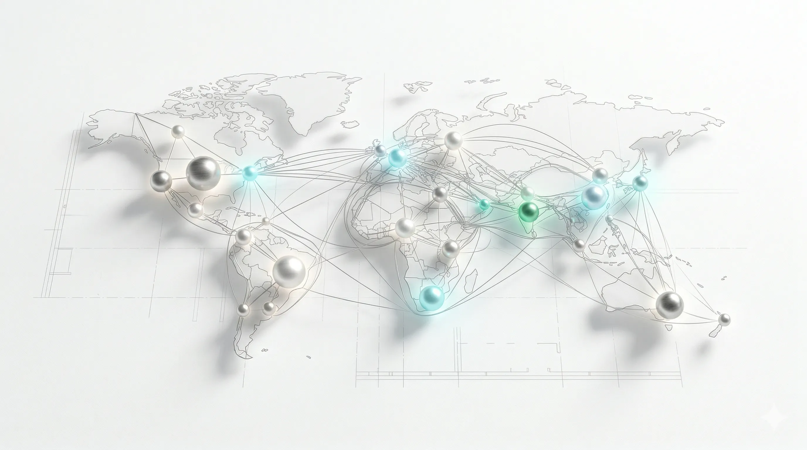 Abstract network map suggesting global fleet footprints, hub connections, and strategic nodes used for fleet planning, transaction support, and sustainability program design.